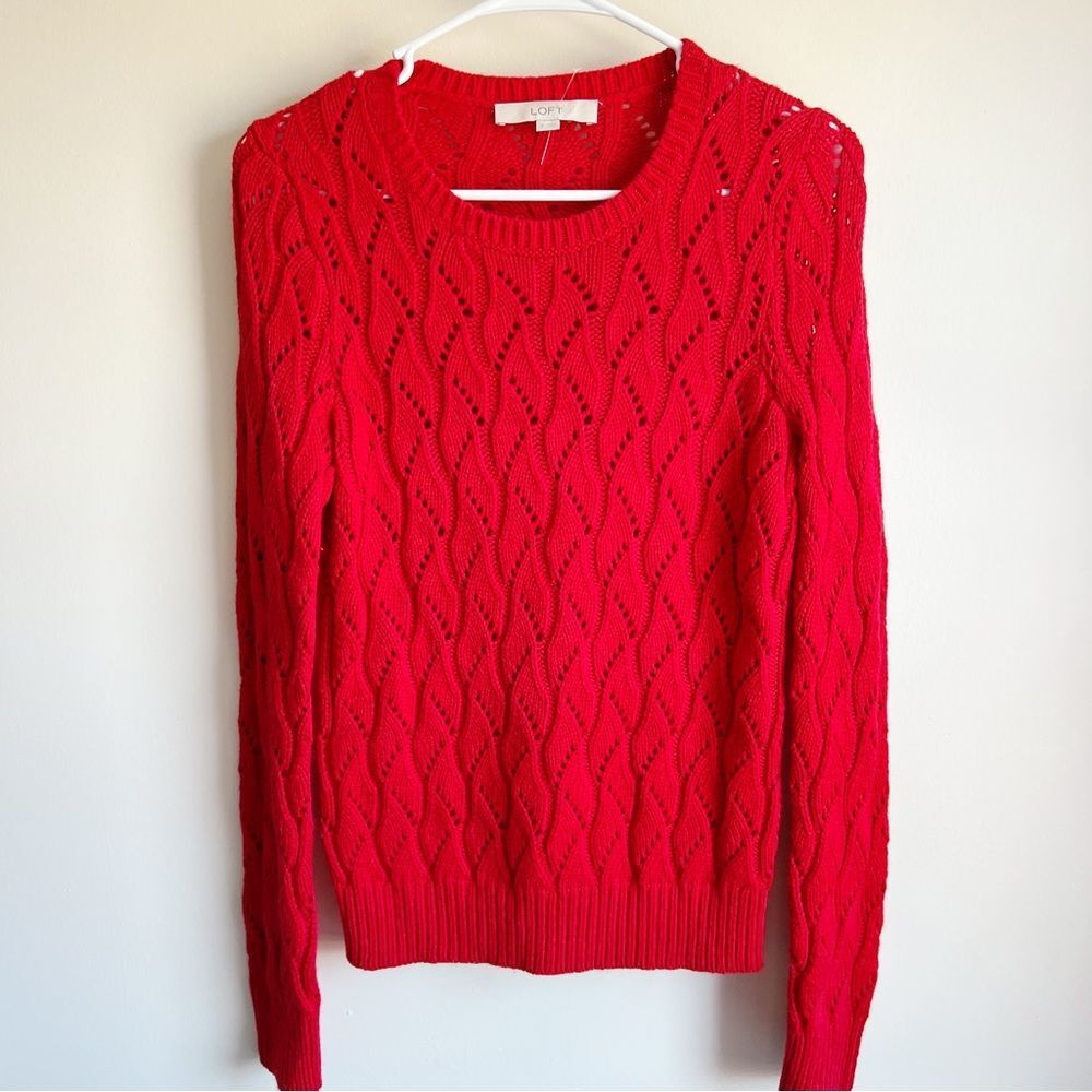 Loft Red Pointelle Knit Pullover Sweater